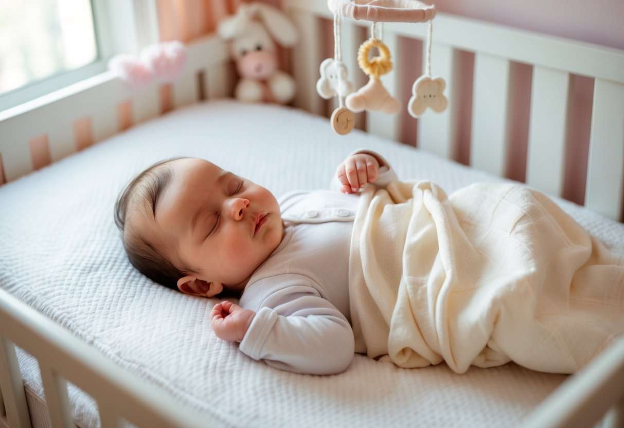 Ein Baby schläft friedlich in einem sicheren und gemütlichen Kinderzimmer.