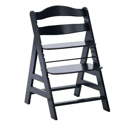 hauck Hochstuhl Alpha+ für Kinder ab 6 Monaten bis 90 kg, inkl. Schutzbügel, 5-Punkt-Gurt & Schrittgurt, mitwachsender Kinderhochstuhl aus FSC® zertifiziertem Buchenholz (Black)